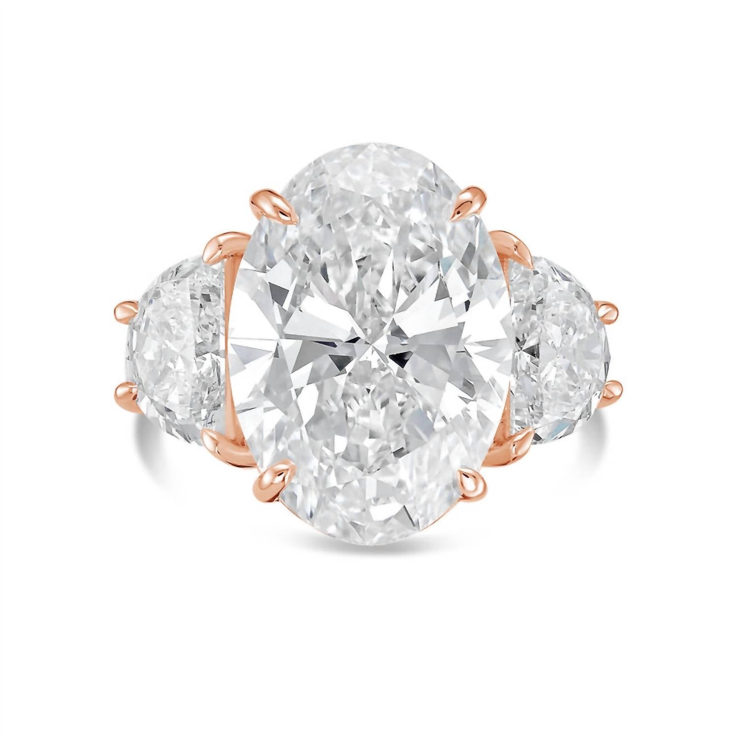 Diana M Jewels - Lab-grown Oval Diamond Ring With 10.00 Ct Center And 1.50 Ct Half Moon Side Stones