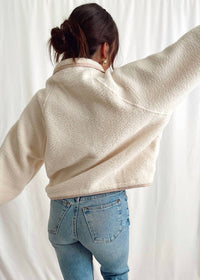 Buttermelon Fleece Button Front Side Pocket Long Sleeve Top in ivory pink - women's sweater - detail view