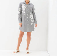 Karen Kane - Roll-Tab Stripe Embroidered Shirtdress