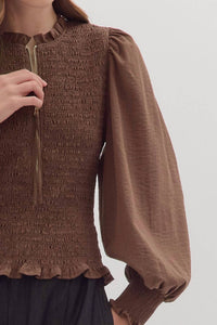 Entro - Long Sleeve Smocked Top