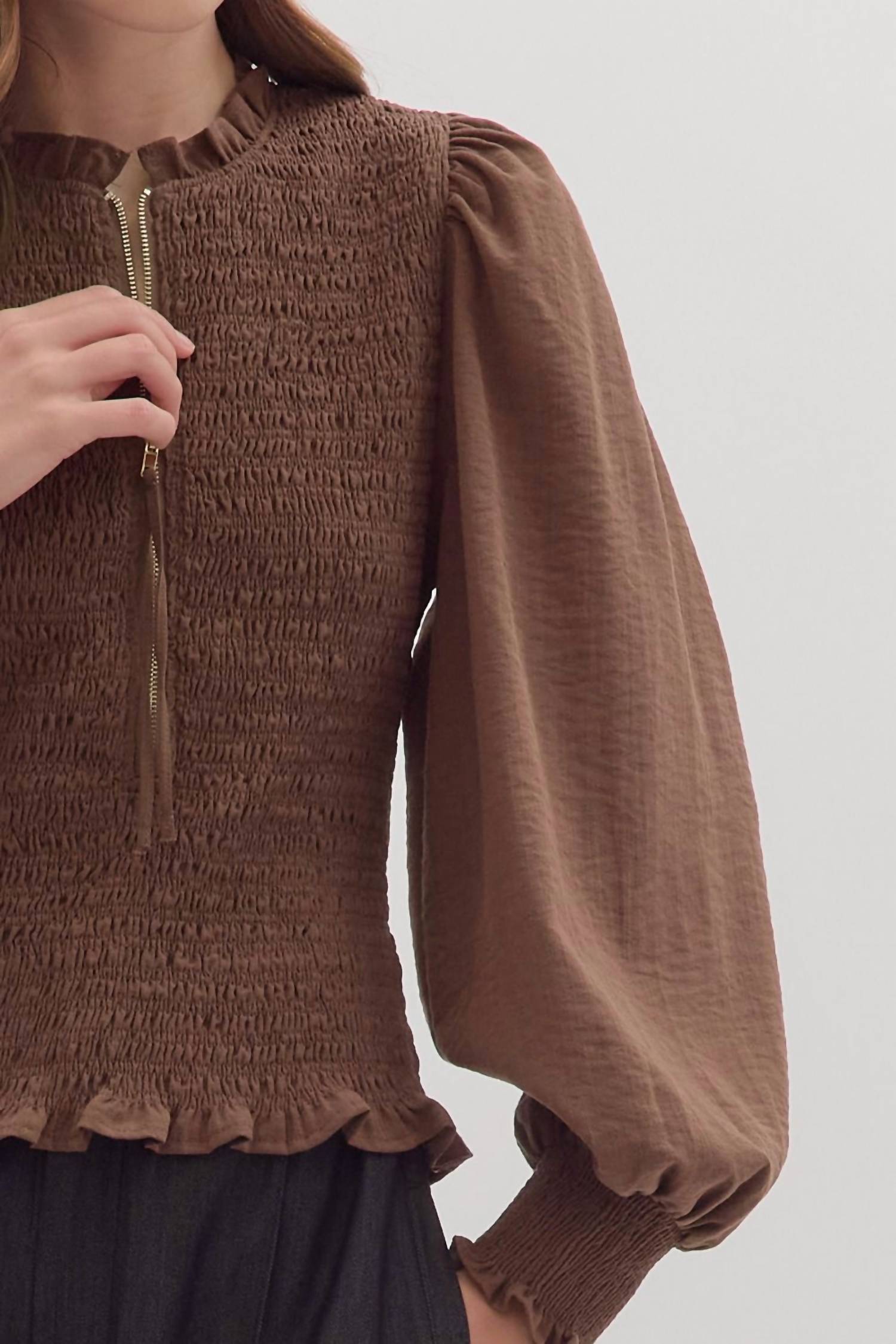 Entro - Long Sleeve Smocked Top