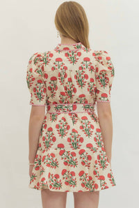 entro Block Print Mini Dress in red multi - women's dress - detail view