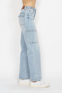 Judy Blue High Waist Cargo Wide Leg Denim Jeans in light blue - women's jeans - alternate view