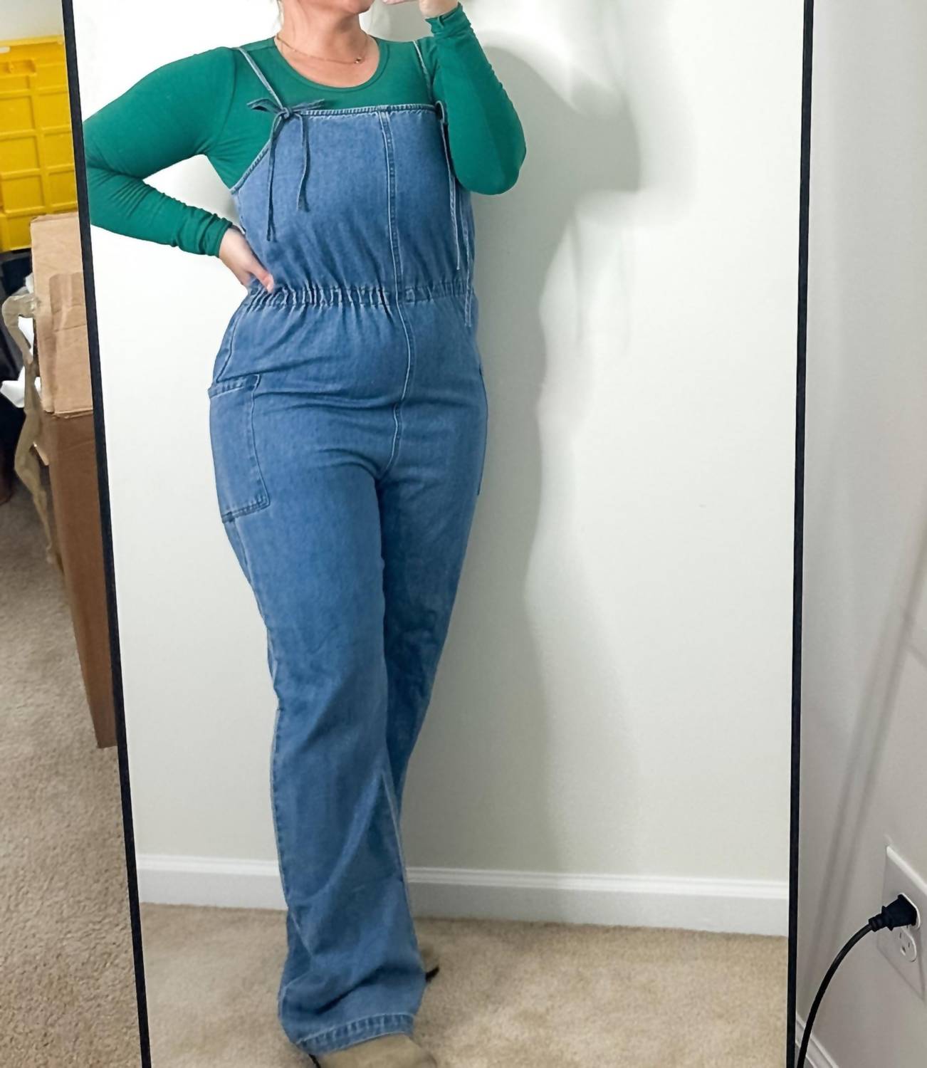 LE LIS Tidal Ribbed Long Sleeve Bodysuit in green - women's shirt - alternate view