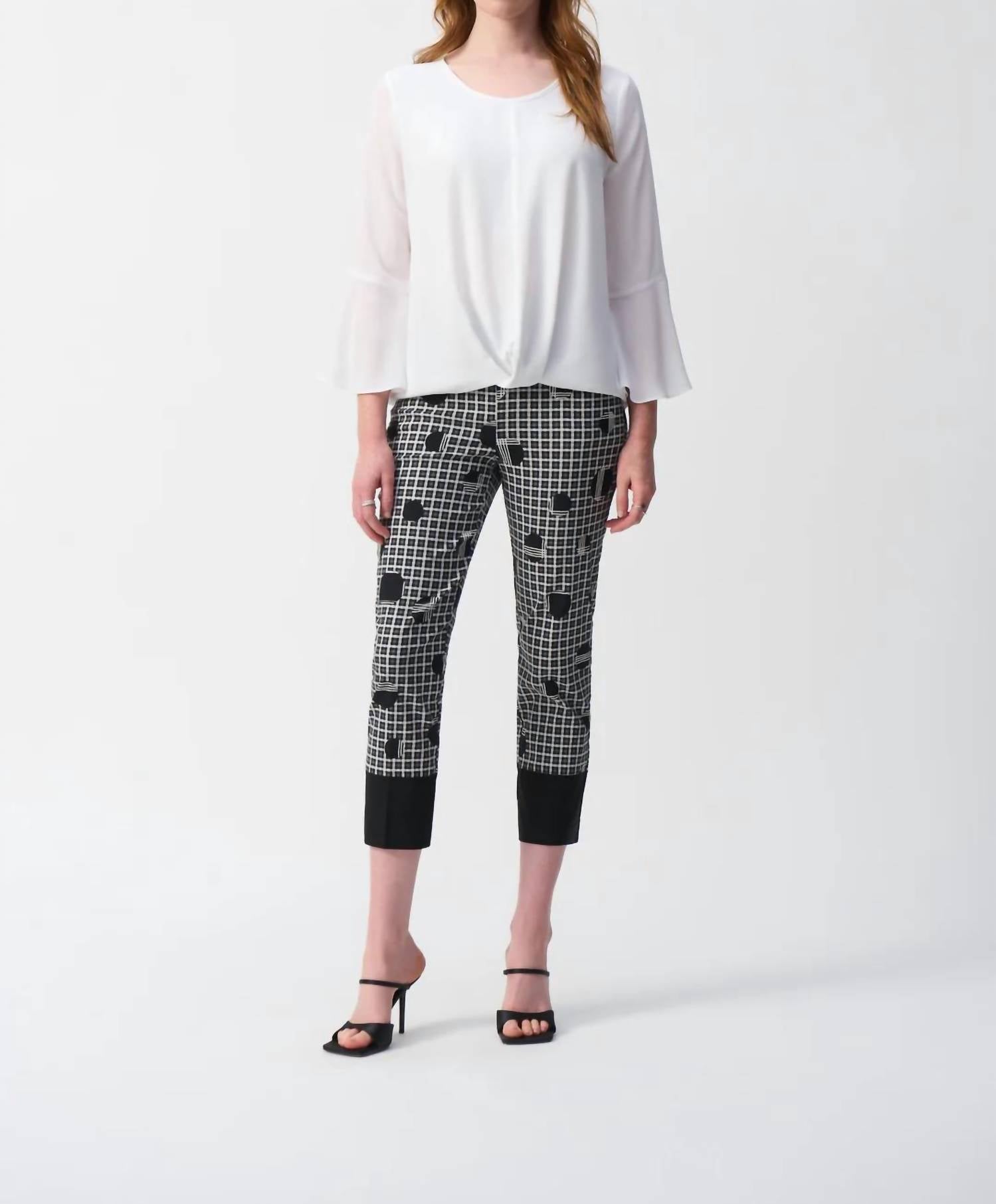 Joseph Ribkoff - Plaid And Dot Print Cropped Pants