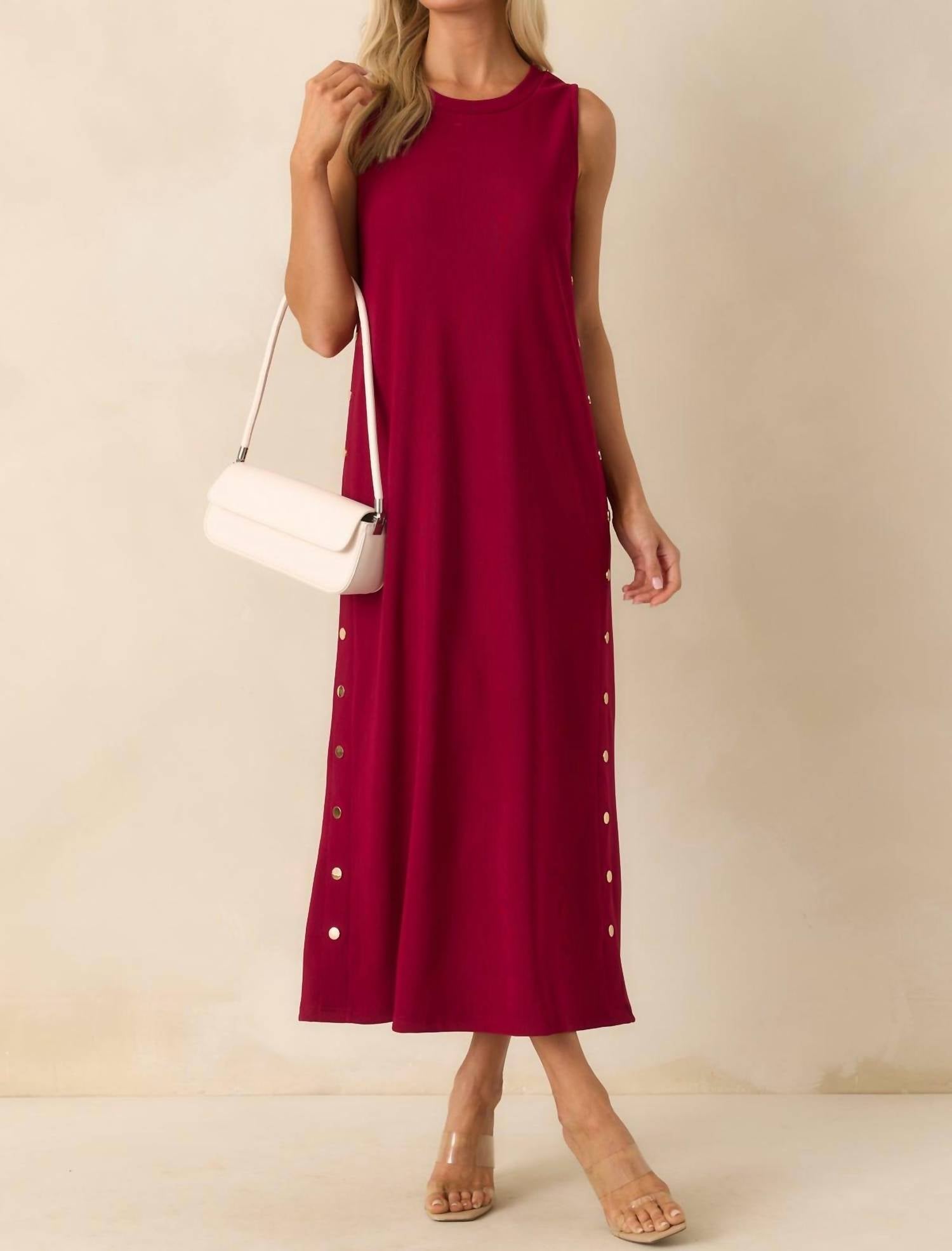 entro Ribbed Knit Maxi Dress With Faux Buttons in cherry - women's dress