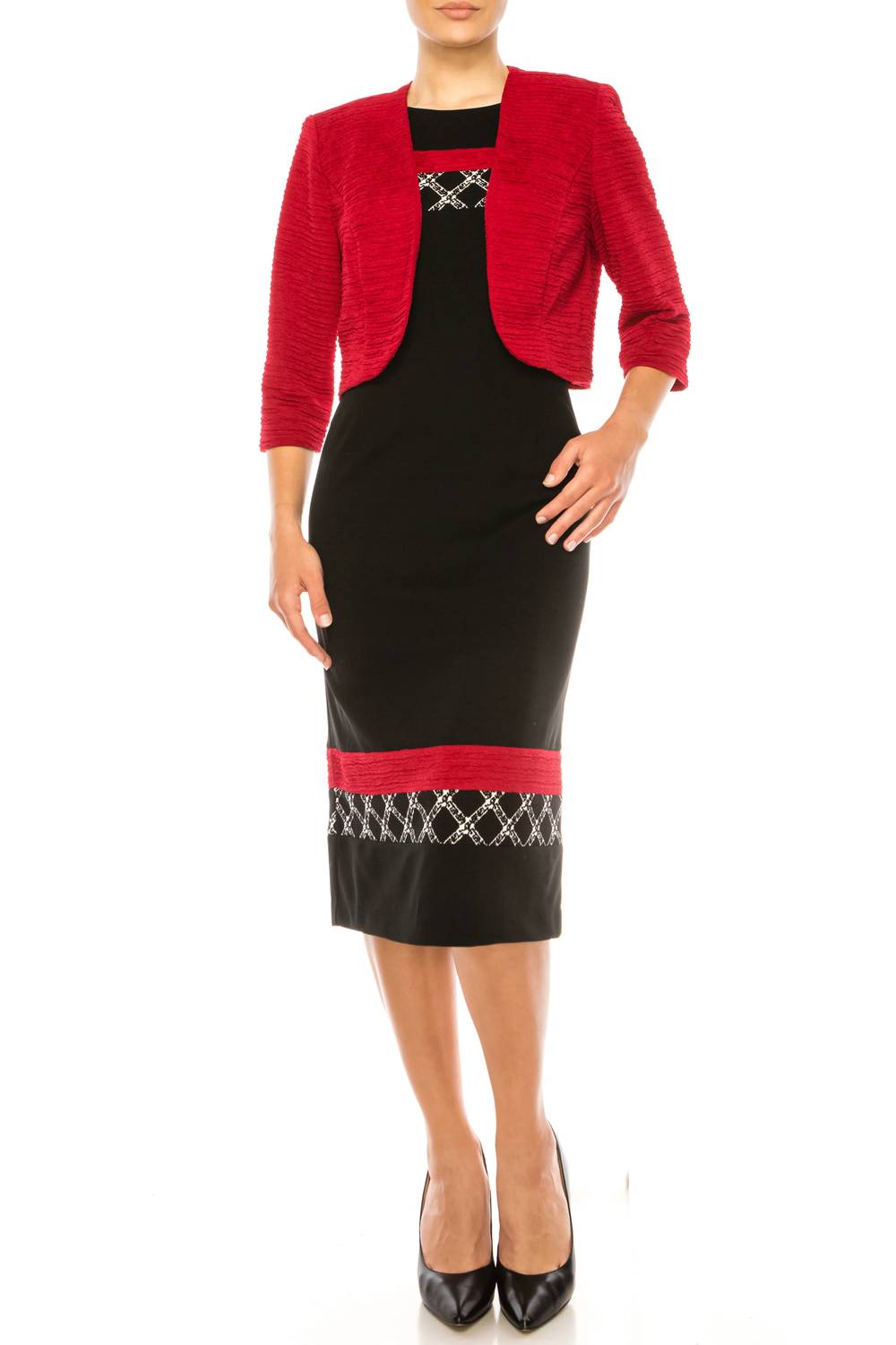 Maya Brooke - Contrast Pattern Cropped Jacket Dress
