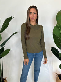 Bella Dahl Long Sleeve Crew Neck Tee in italian herb - women's long sleeve top - alternate view