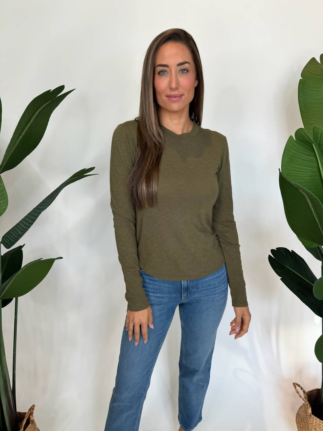 Bella Dahl Long Sleeve Crew Neck Tee in italian herb - women's long sleeve top - alternate view