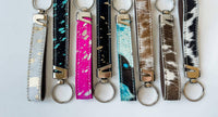 Boho Ranch Acid Wash Cowhide Hair-on Wristlet Keychain in turquoise - women's accessory - view 4