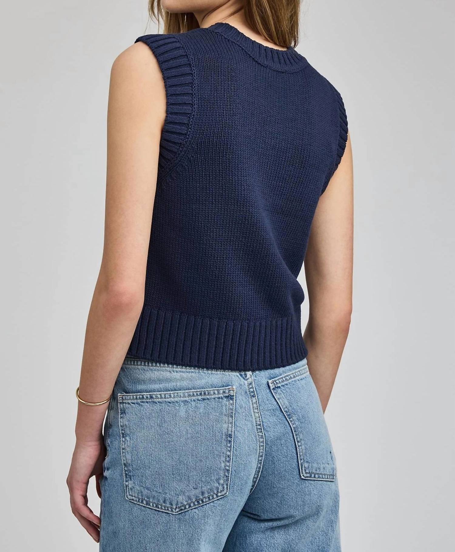 Gentle Fawn Pippa Knit Vest in navy - women's sweater - detail view