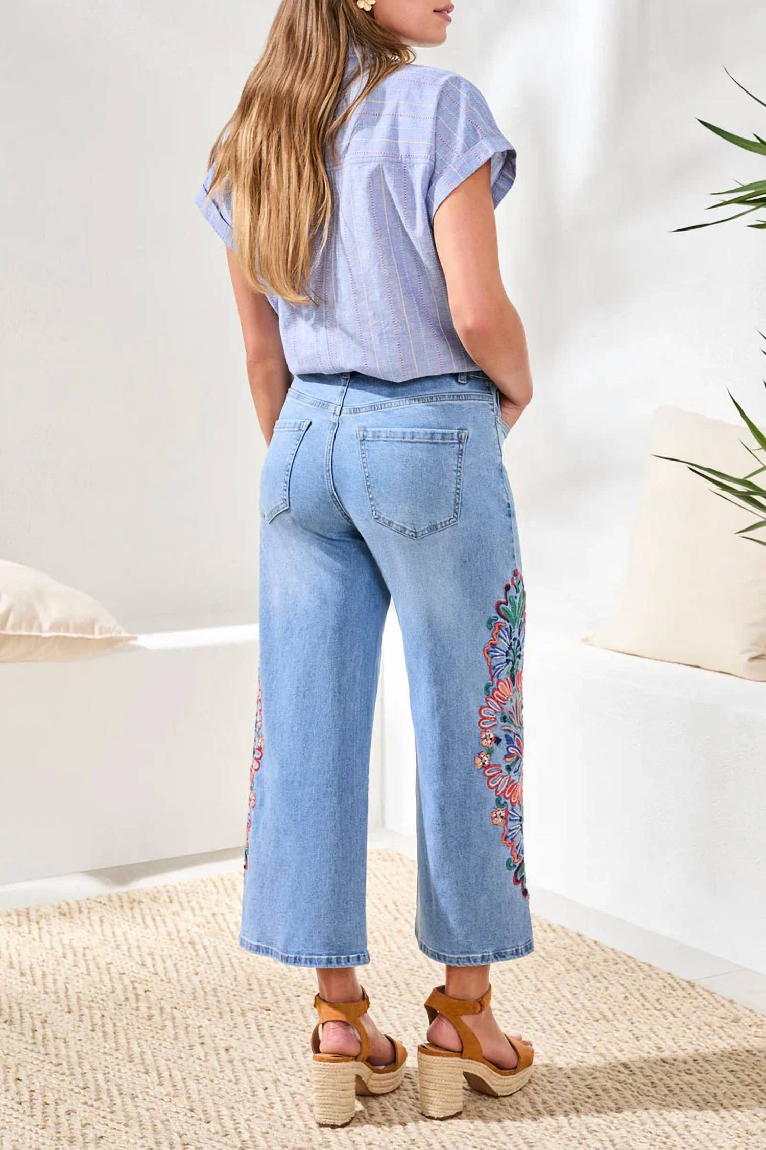 Tribal - Audrey Girlfriend Wide Leg Crop Denim Jeans