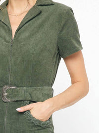 Entro - Corduroy Collared Utility Mini Dress