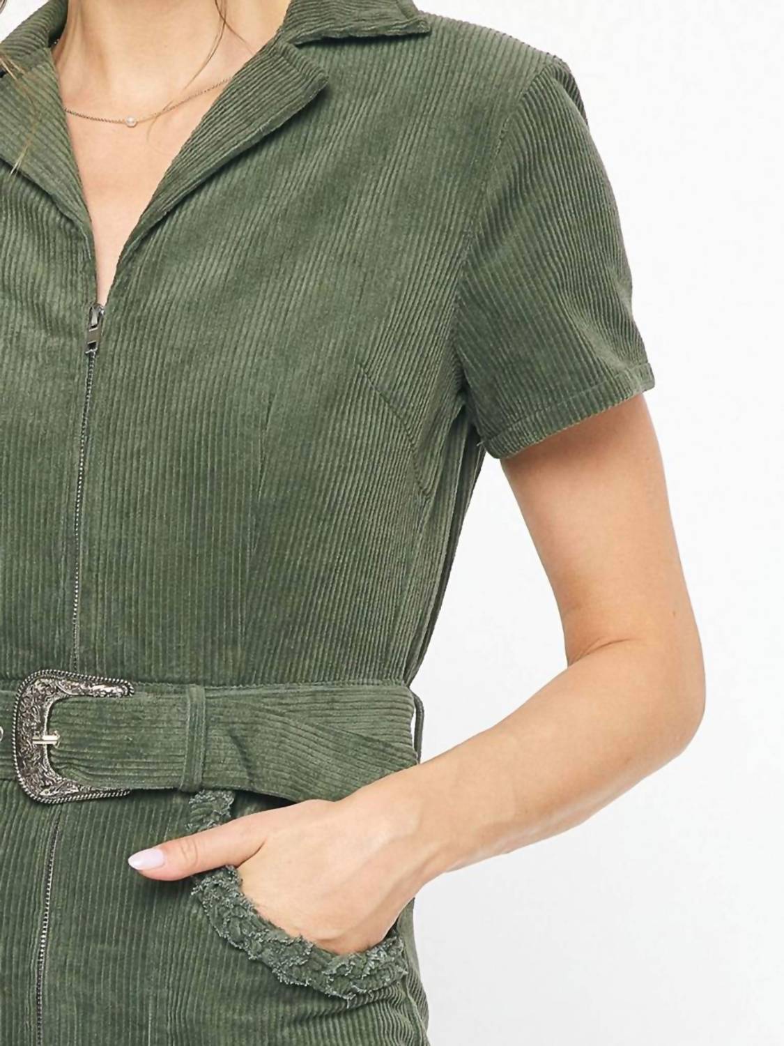 Entro - Corduroy Collared Utility Mini Dress