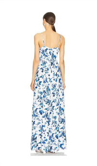 L'Agence Porter Twisted Front Dress in white and blue butterfly - women's dress - alternate view