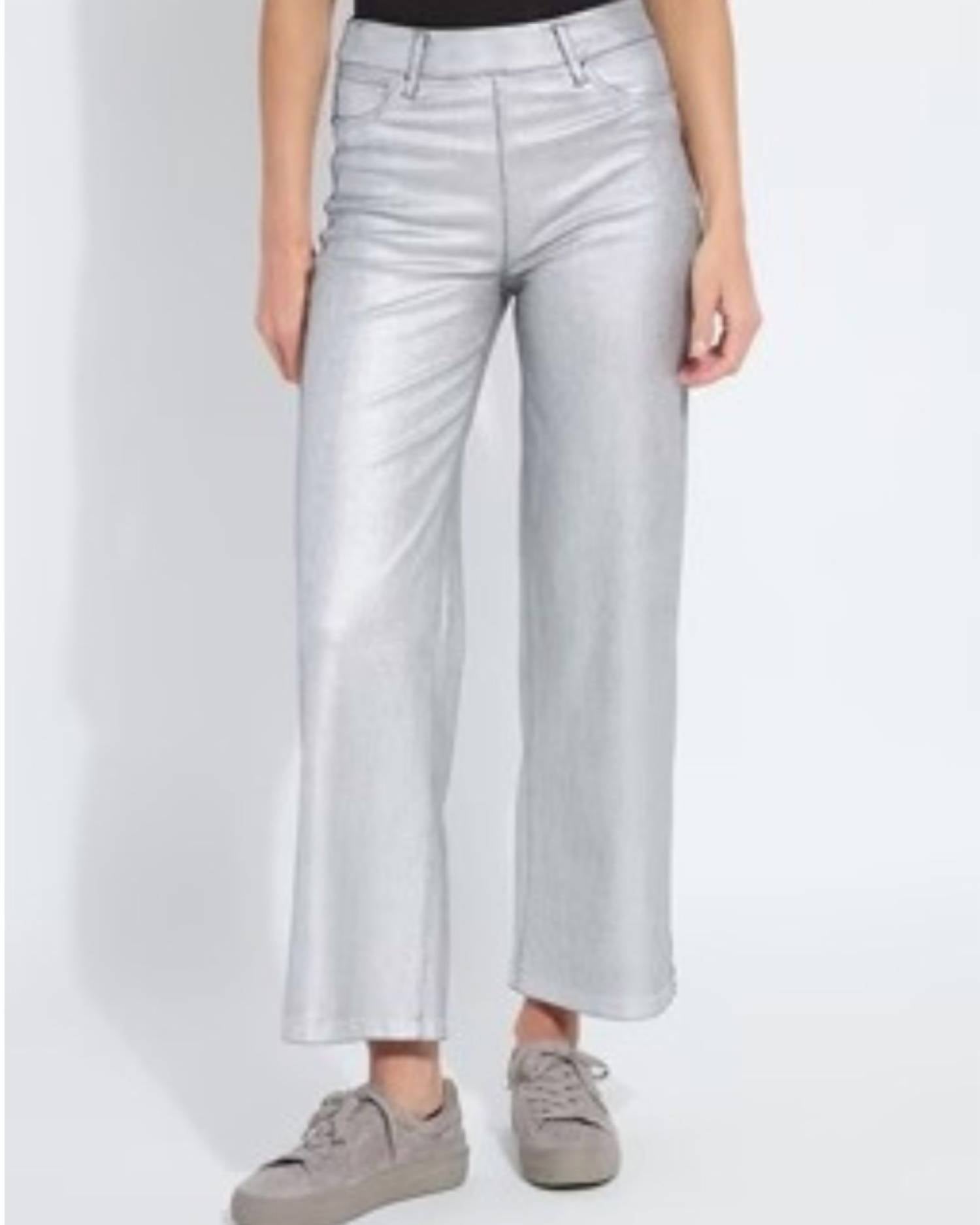 Lysse Metallic Coated Wide Leg Denim Pants in silver - women's jeans