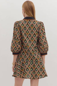 Entro - Geometric Print 3/4 Sleeve Mini Dress