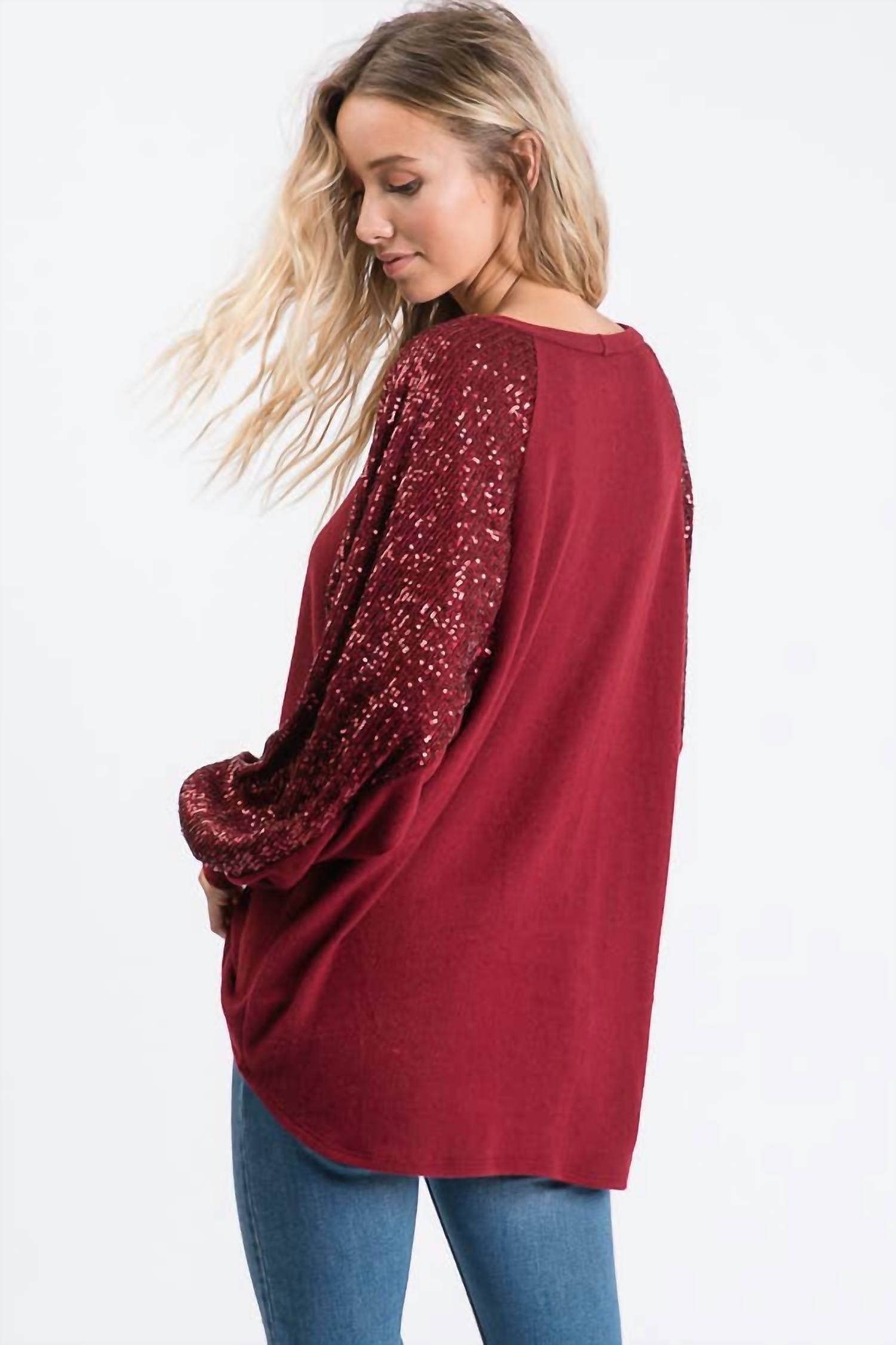 7Th Ray - Sequin Balloon Sleeve Top