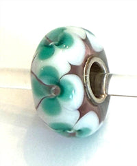 Trollbeads Women's Universal Charm Bead in unique light pink white with aqua flowers - women's item
