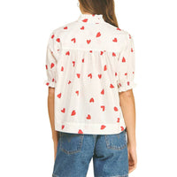 Pinch - Heart Print V Neck Blouse Top