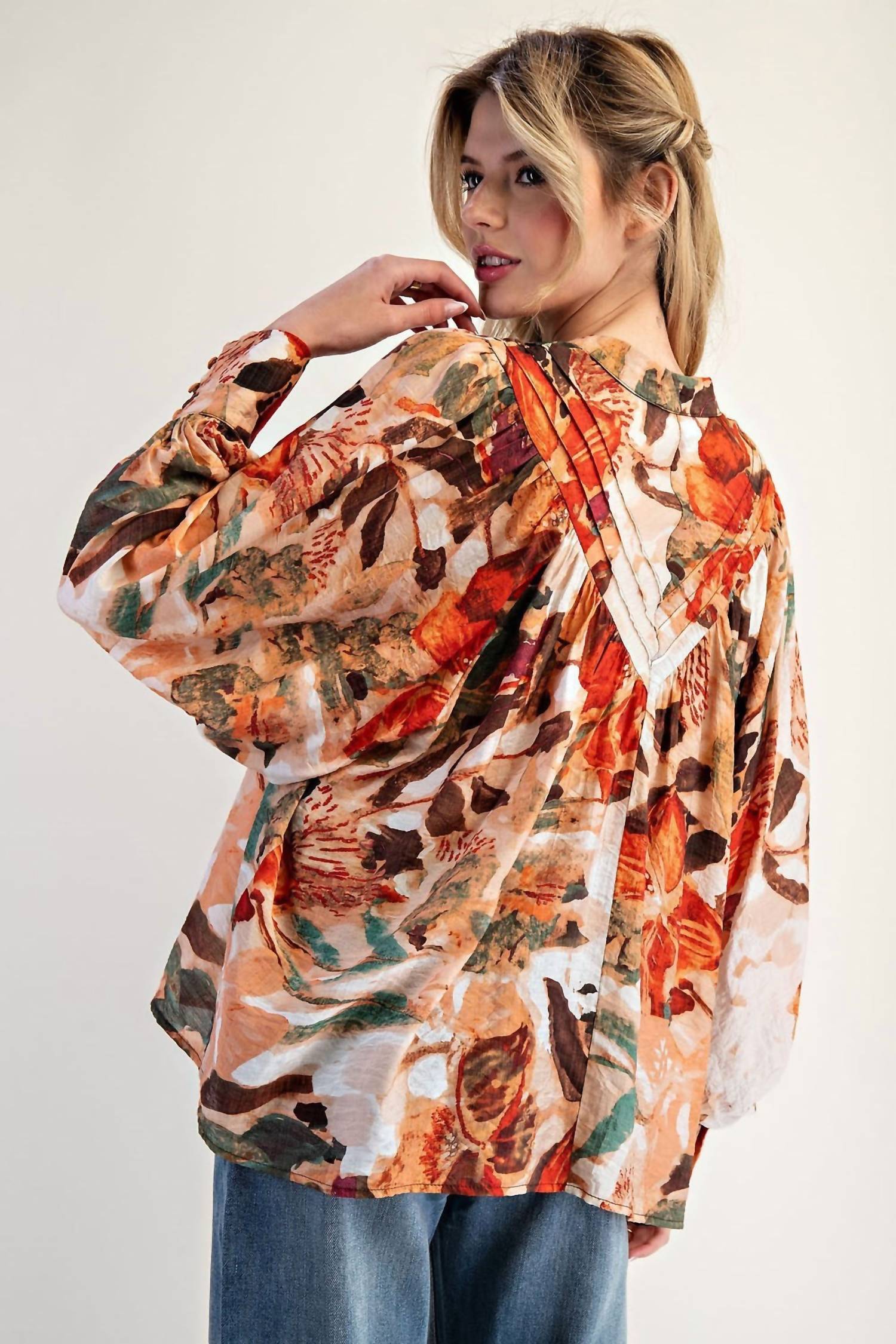 Ee:Some - Abstract Floral Printed Button Down Blouse