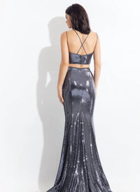 Rachel Allan - Two-piece Sequin Strappy Evening Gown