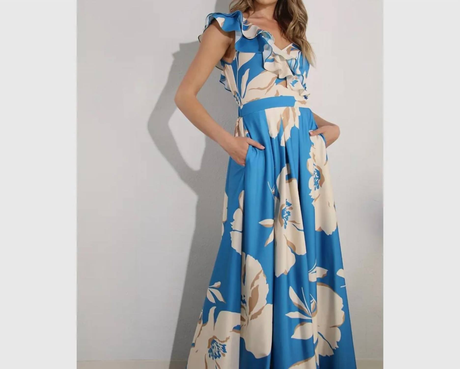 Mulla - One shoulder ruffle pleated maxi dress
