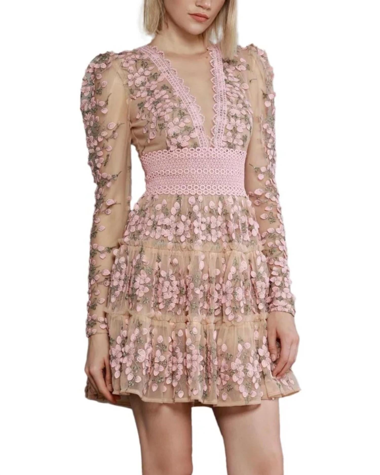 Bronx and Banco Megan Long Sleeve Mini Dress in rose - women's dress - detail view