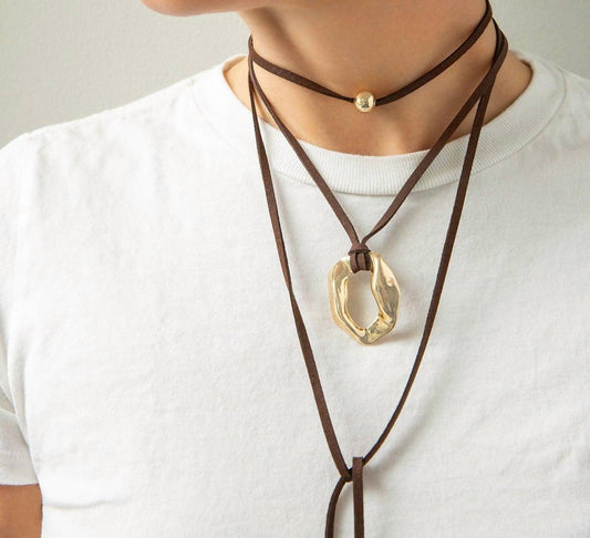 Marlyn Schiff - Women's Suede Necklace With Circle Pendant