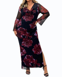 Fashion Szn Curve - Cowl Neck Mesh Flare Sleeve Maxi Dress - Plus
