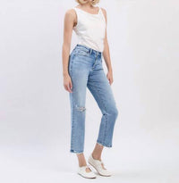 FLYING MONKEY High Rise Ankle Straight Jeans in light wash - women's jeans - view 5