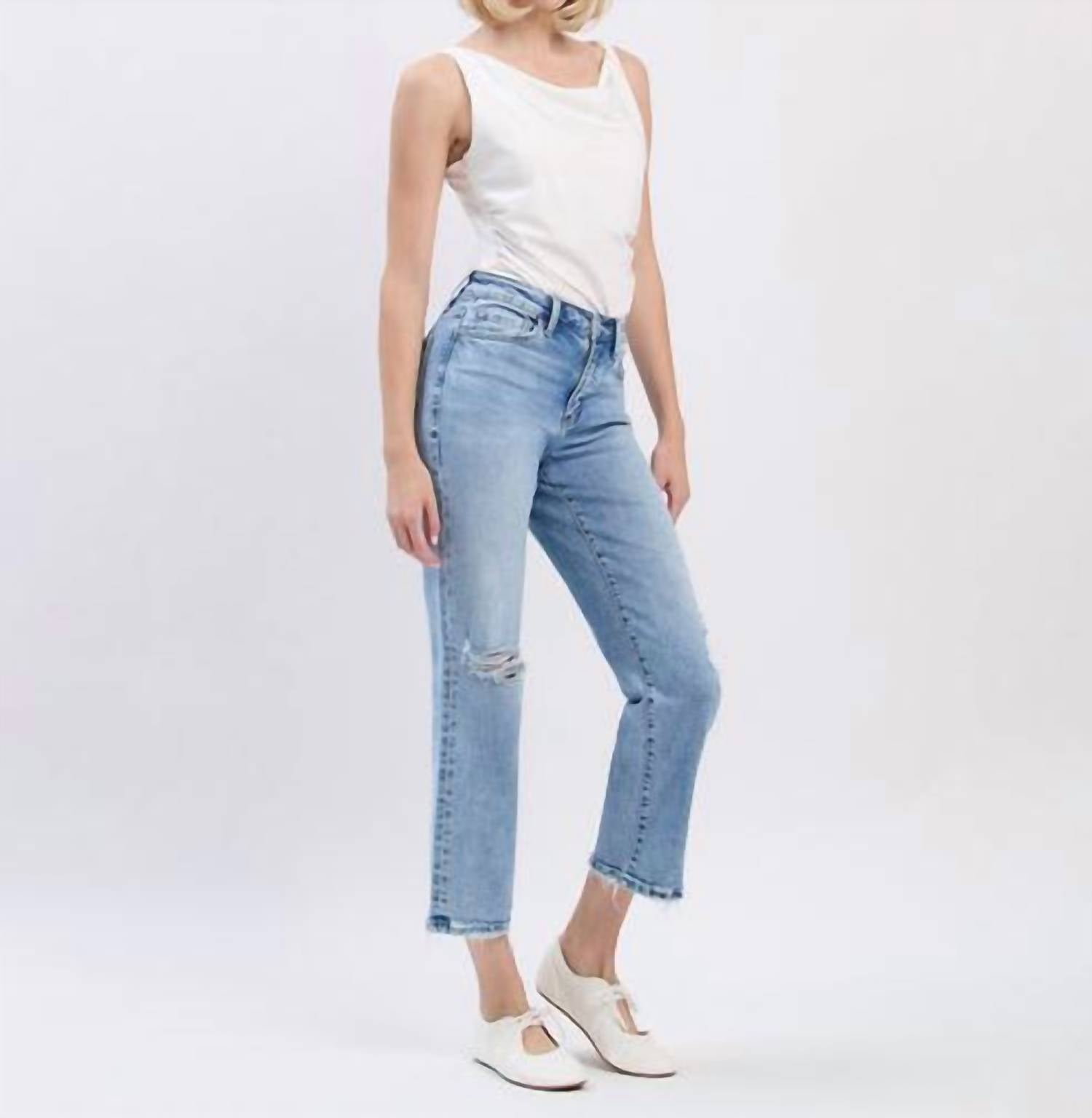 FLYING MONKEY High Rise Ankle Straight Jeans in light wash - women's jeans - view 5
