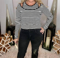 Heyson - Double Layer Striped Cold Shoulder Top