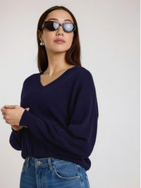 Brodie Cashmere Matilda V-neck Cashmere Jumper in navy - women's sweater - alternate view