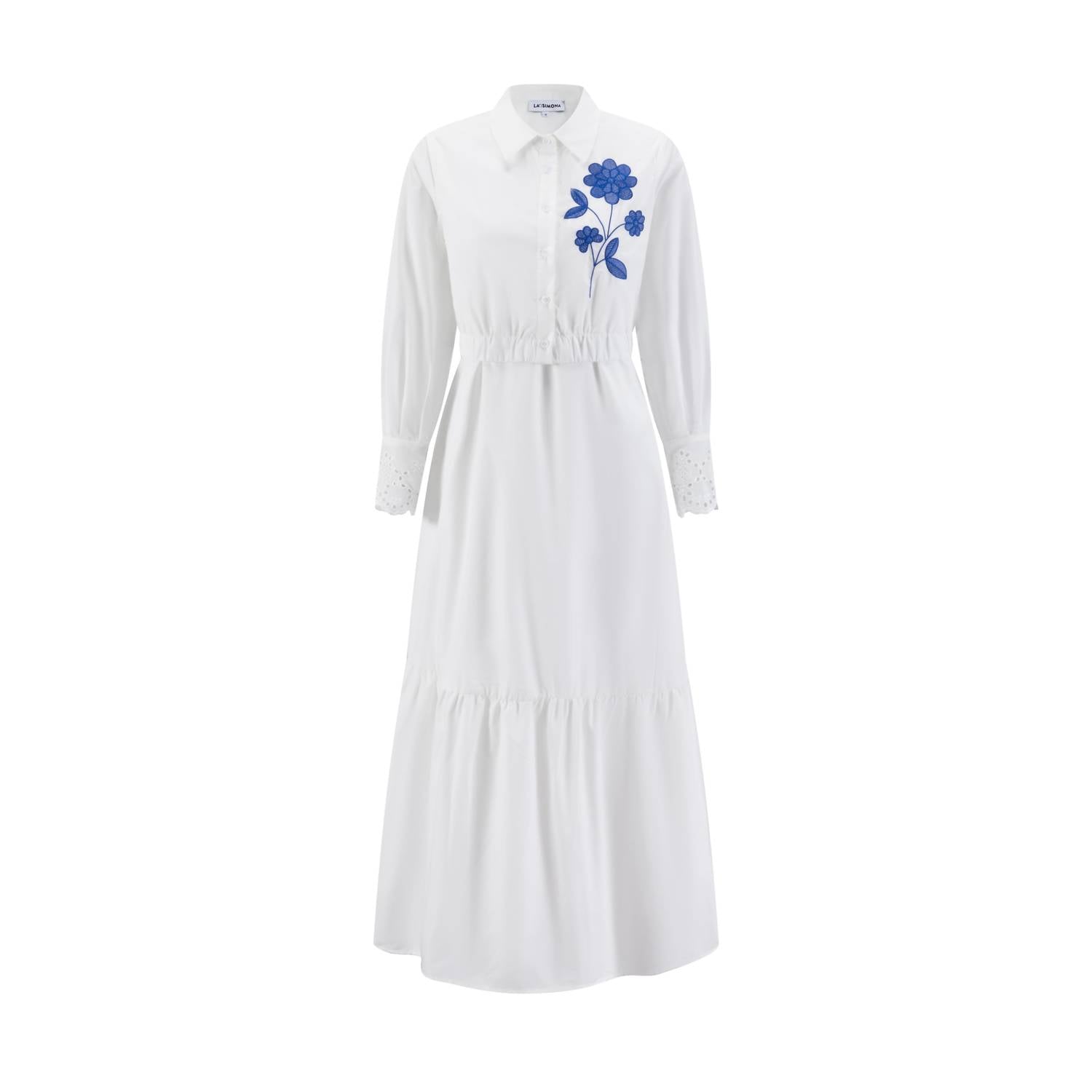La'/Simona - Women’s Layered Embroidered Cotton Midi Dress