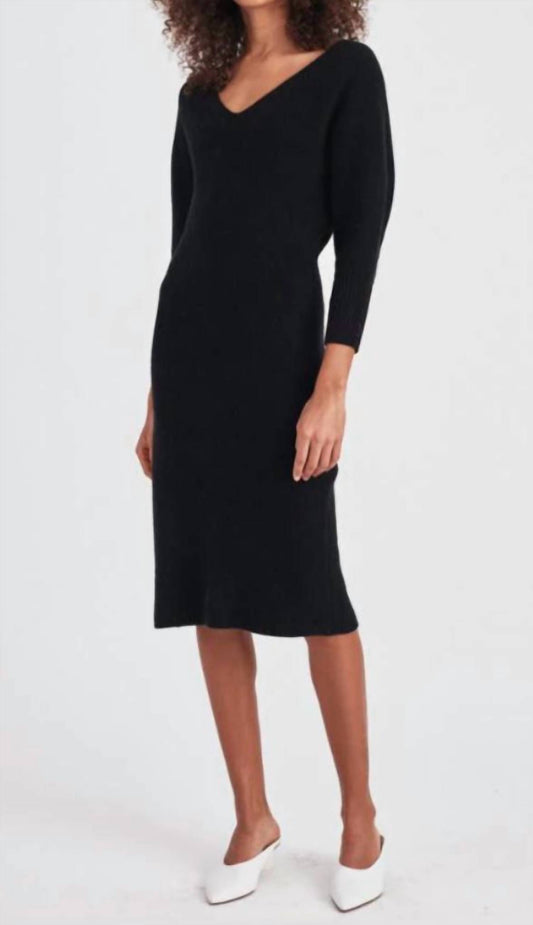 Cashmere Ribbed V Neck Dress