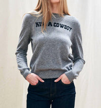 Jumper1234 Kiss A Cowboy Crew Sweater in mid grey black 1 - women's sweater