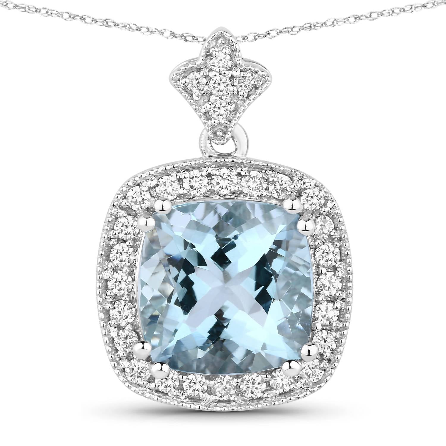 Diana M Jewels Women's Cushion Natural Aquamarine Pendant Necklace (3.31 Ct) - Signature Plus in 14k white gold - women's jewelry