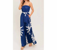 Flying Tomato - Tropical Strapless Wide Leg Jumpsuit