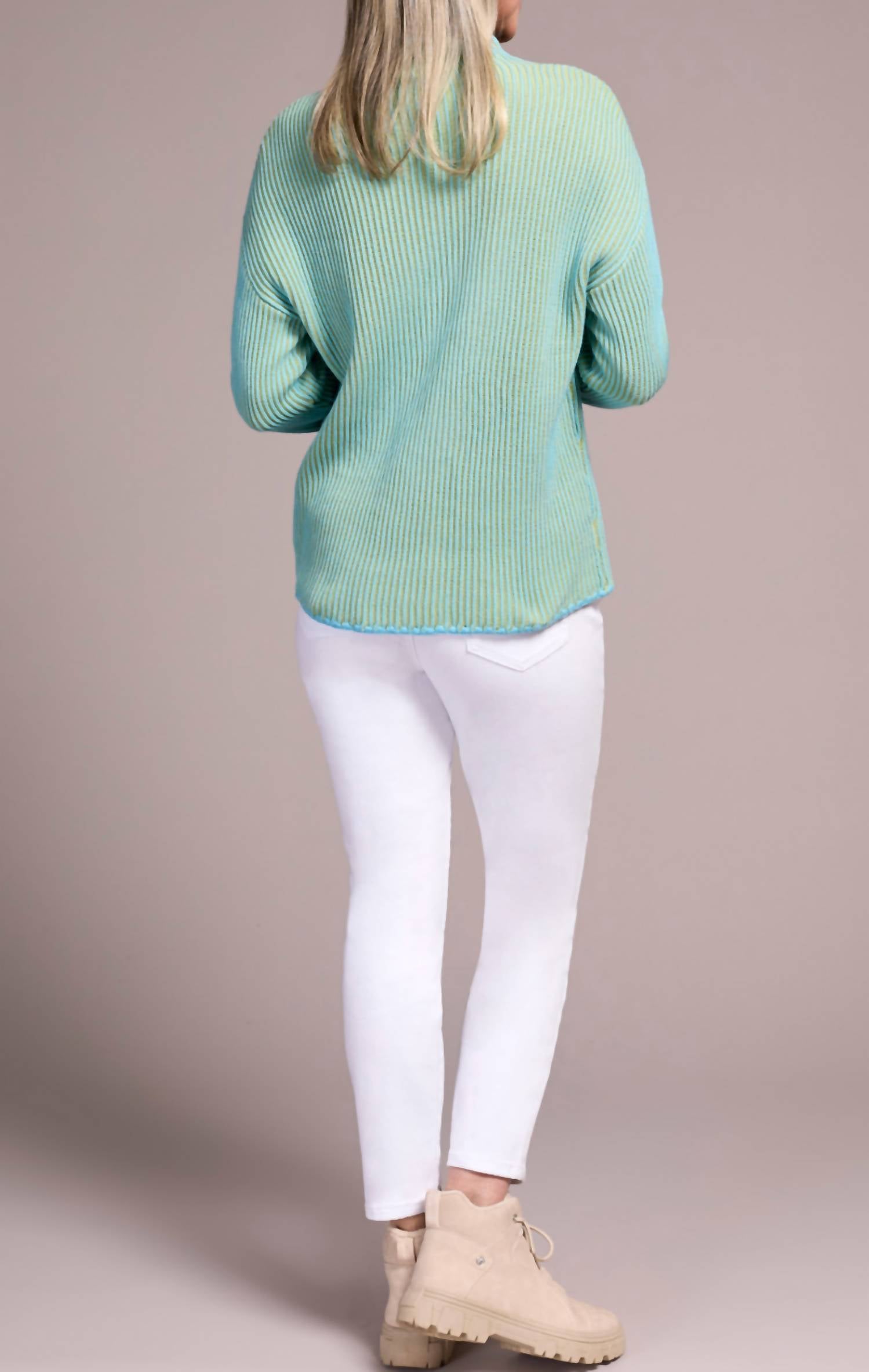 Tribal - COMBED COTTON TWO-TONE RIB FUNNEL NECK