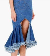 Beulahstyle - Denim Mermaid Frayed Skirt