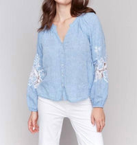 Charlie B - Raglan Long Sleeve Blouse With Embroidery