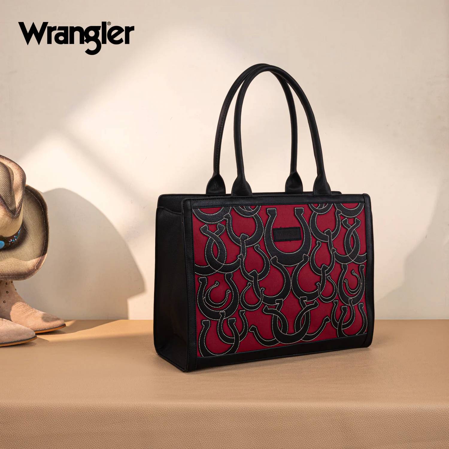 Wrangler Horseshoe Cutout Carry-All Large Tote Bag in black - women's bag
