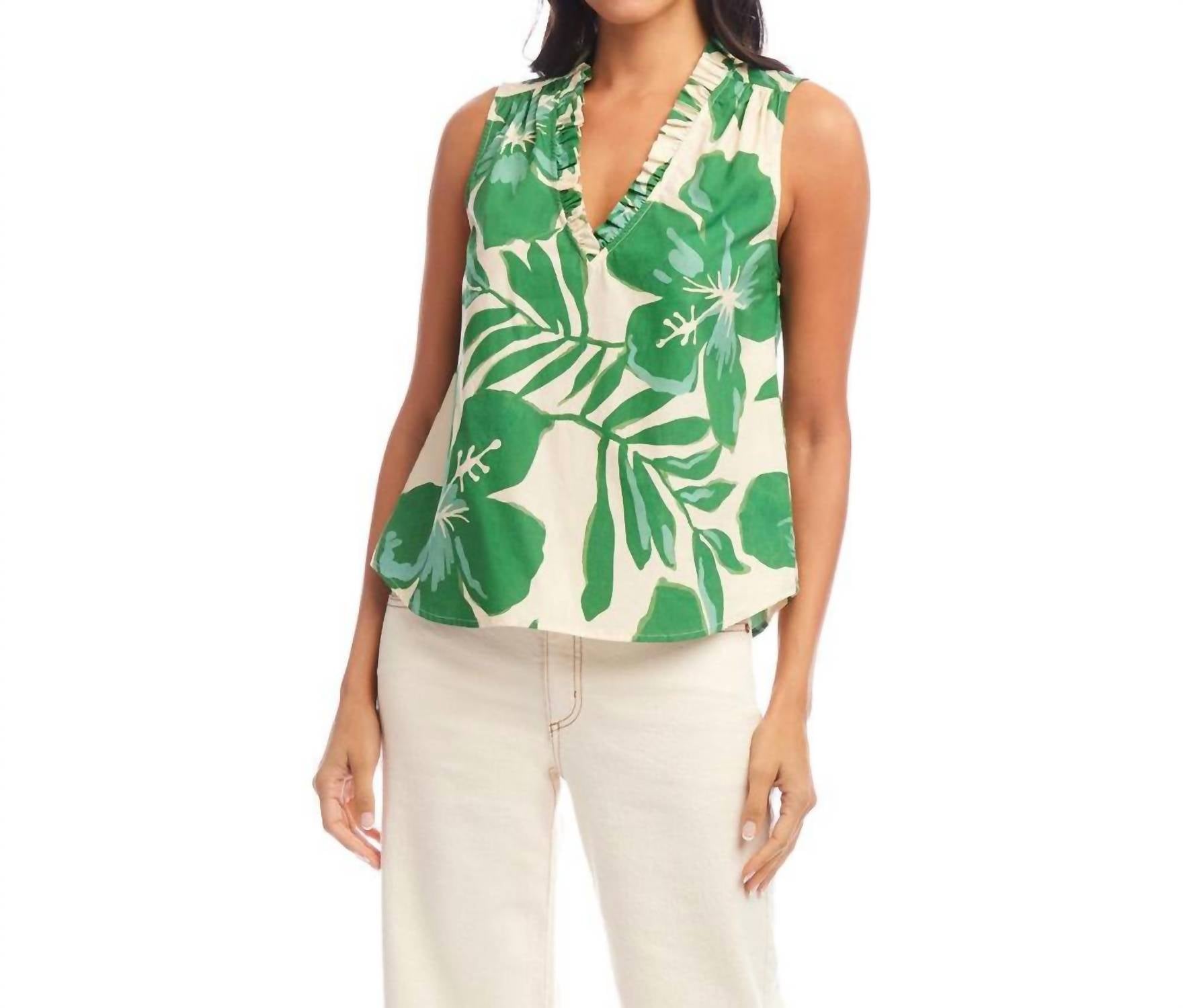 Karen Kane - Sleeveless Ruffle Trim Top