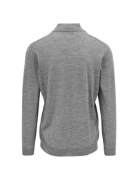 Fedeli Men's Lightweight Wool Quarter Zip Jacket in light grey - men's sweater - detail view