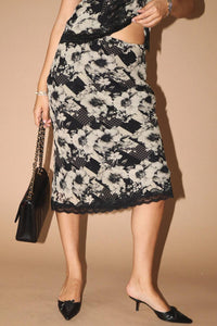 Bailey Rose - Vivienne Lace Trim Floral Dots Midi Skirt
