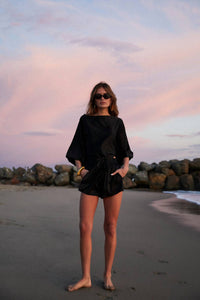 Beryll Ali Silk Wrap Top in black - women's t-shirt - alternate view