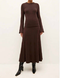 Marie Oliver Carrey Top in cacao 1 - women's long sleeve top - detail view