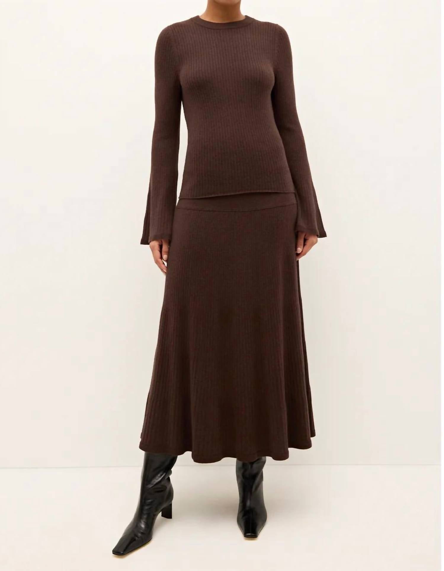 Marie Oliver Carrey Top in cacao 1 - women's long sleeve top - detail view