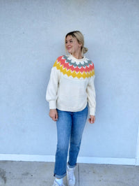 Ces Femme - Mock Neck Long Sleeve Intarsia Sweater